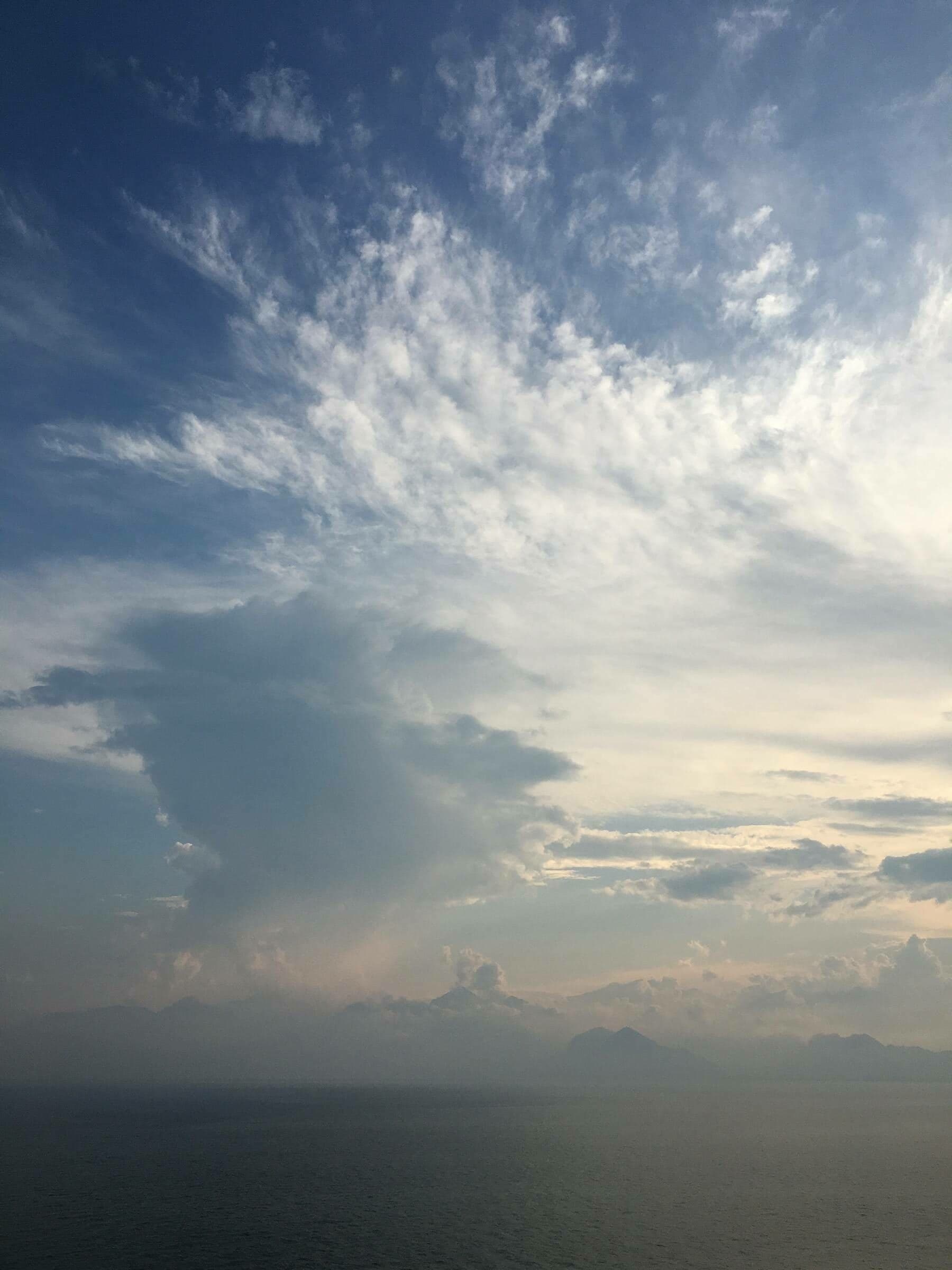 sea sight with focus on clouds and lighting, antalya